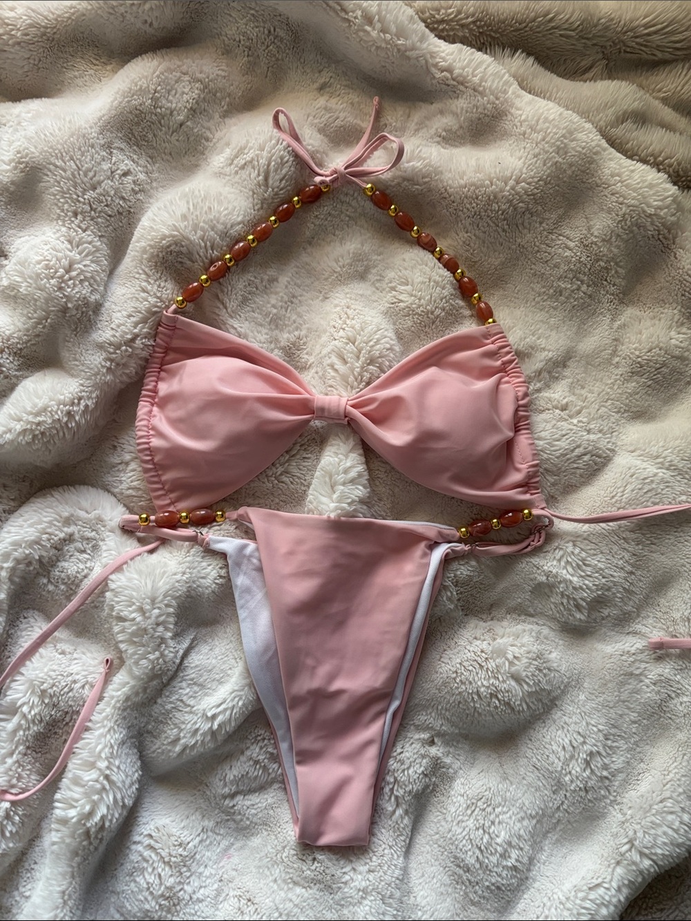Zaful Pink Beaded Triangle Bikini Set